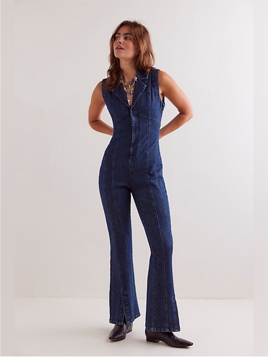 Free People Pants - NWT Free People Crvy Ring The Alarm One Piece Denim Jumpsuit Sz XS